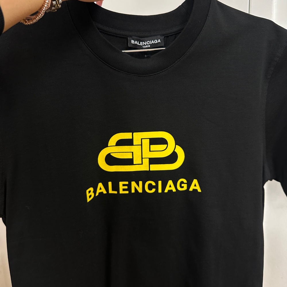 Balenciaga Black Short Sleeve Tee with Yellow Logo